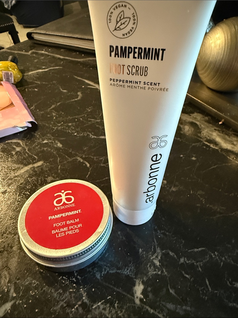Arbonne Pampermint Foot Scrub & Balm - White & Red